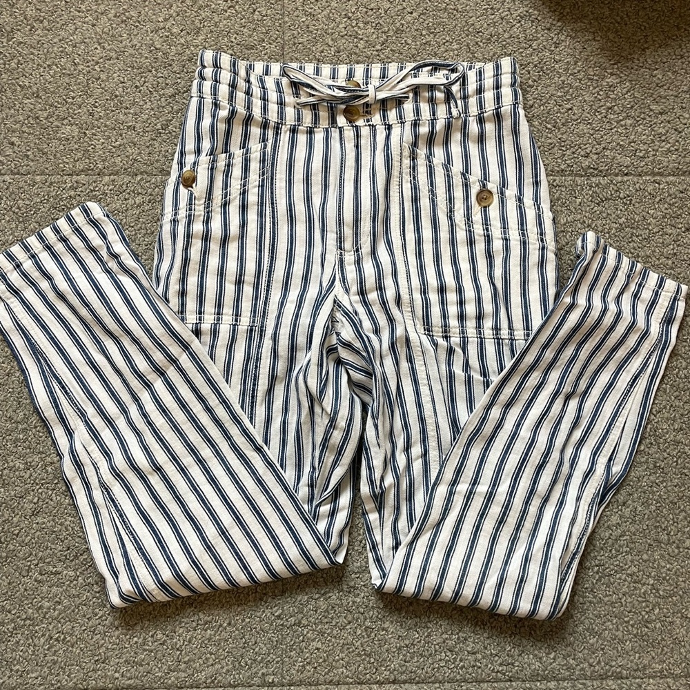American Eagle Outfitters stripped linen pants.